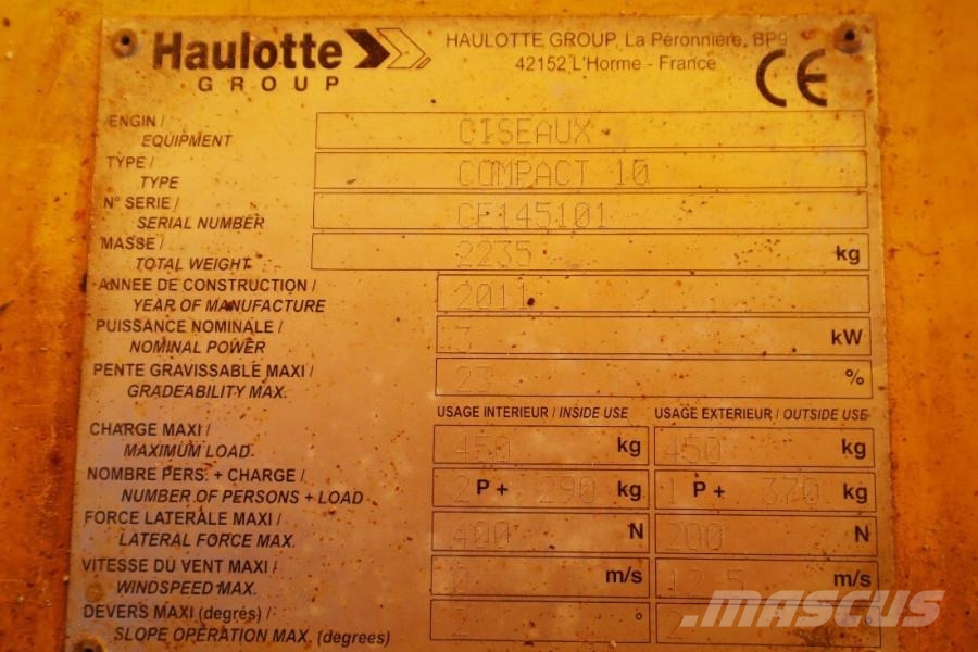Haulotte Compact 10 Electric, 10m Working Height, 450kg Cap Scissor lifts