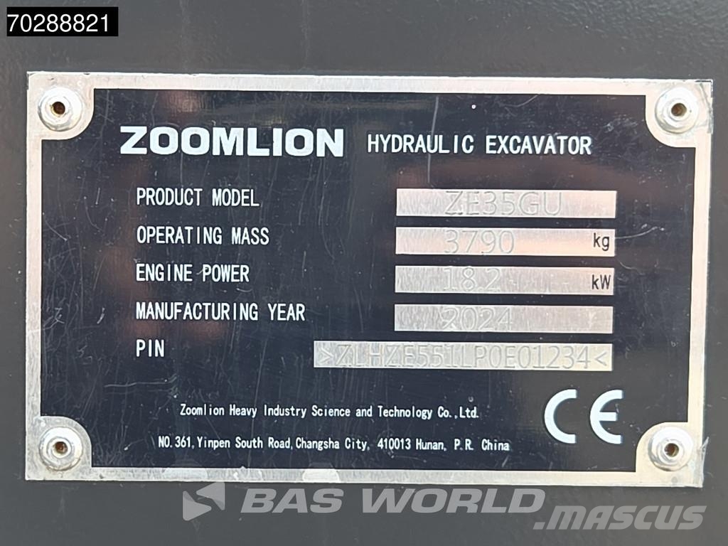 Zoomlion ZE35 GU Garantía de fábrica - A/C - Kubota Motor - Miniexcavadoras