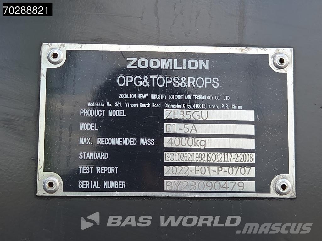 Zoomlion ZE35 GU Garantía de fábrica - A/C - Kubota Motor - Miniexcavadoras