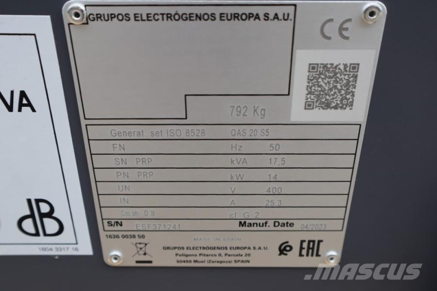 Atlas Copco QAS 20 S5 Valid Inspection, Diesel, 17 kVA, Also A Geradores Diesel