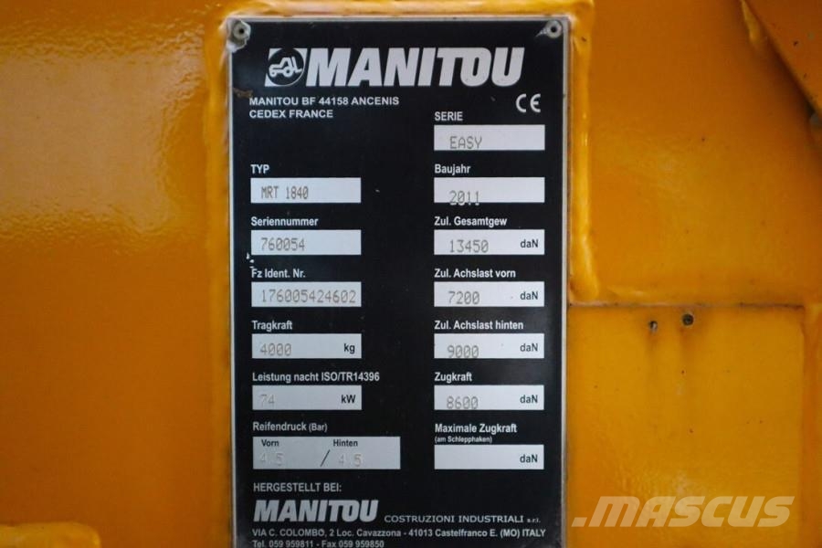 Manitou MRT1840 EASY Diesel, 4x4x4 Drive, 18m Lifting Heig Teleszkópos rakodók