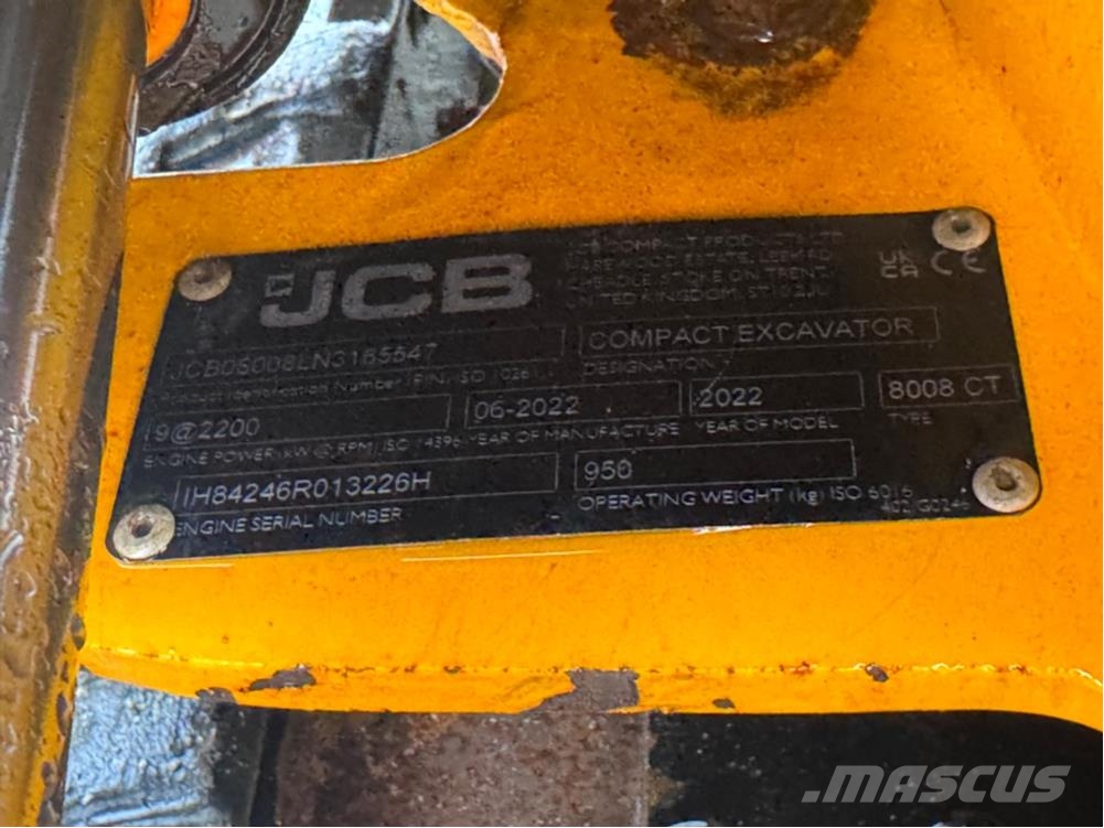 JCB 8008 - CONSIGNED TO TCH JCB AUCTION Mini excavators < 7t (Mini diggers)