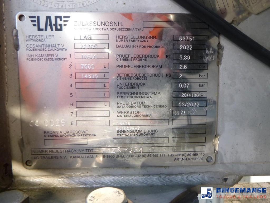 LAG Food tank inox 32m3 / 3 comp + pump + steam heatin Tankopleggers