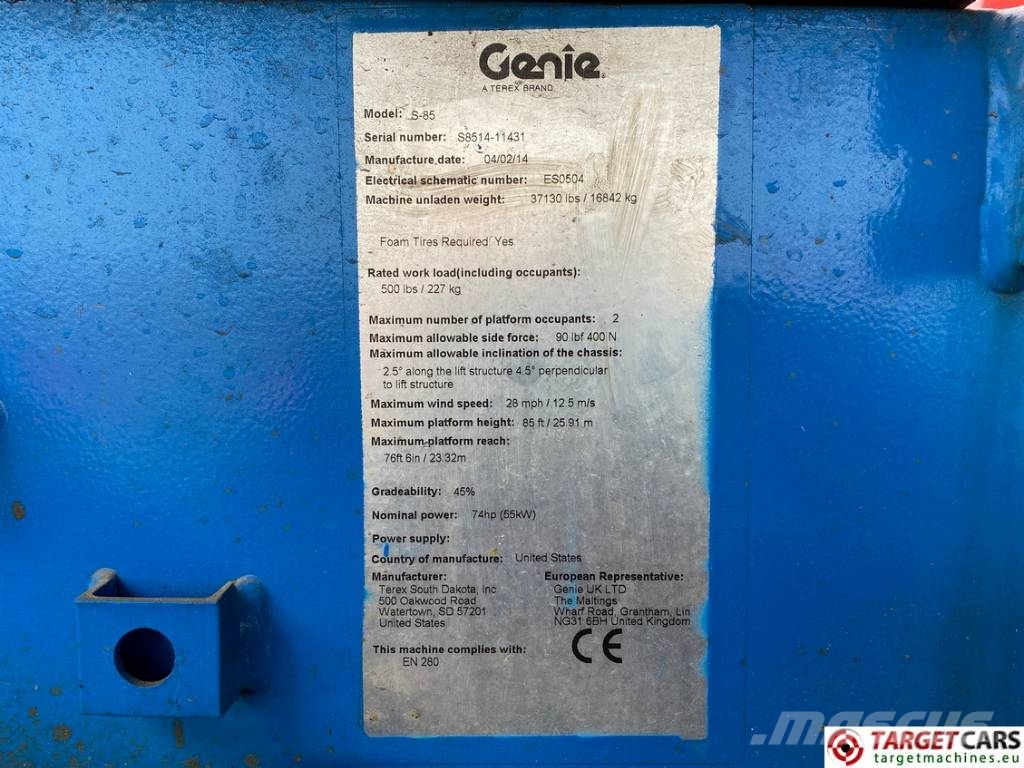 Genie S-85 Telescopic 4x4 Diesel Boom Work Lift 2790cm Piattaforme a braccio telescopico