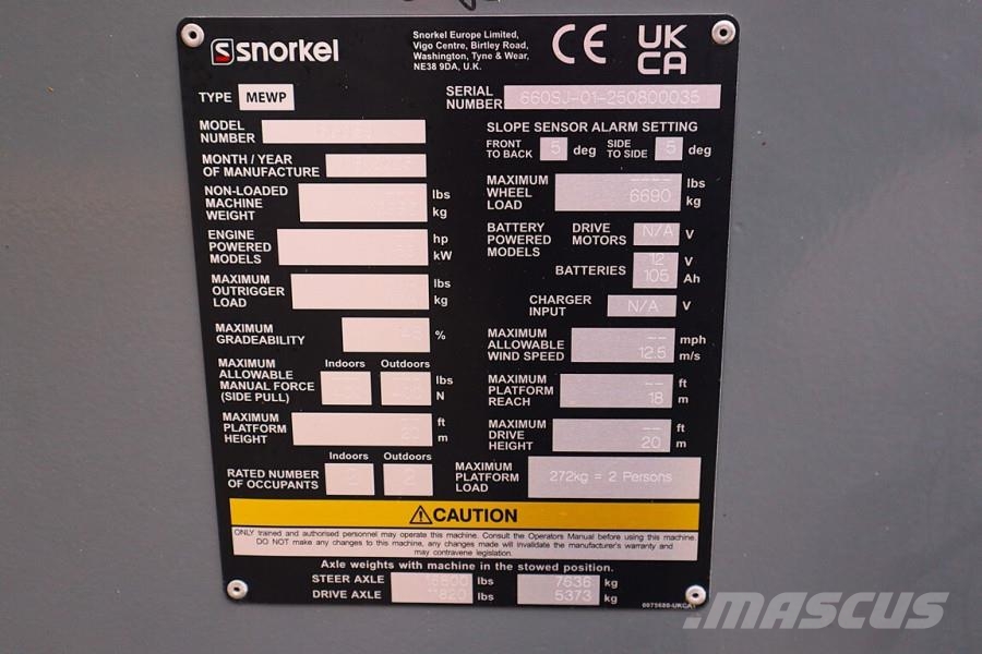 Snorkel 660SJ Valid Inspection, CE, Diesel, 4x4 Drive, 22m Telescoophoogwerkers