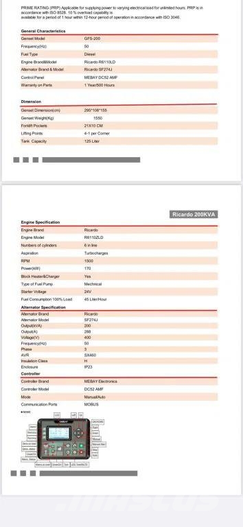 Ricardo 200 KVA (160KW) Silent Generator 3 Phase 50HZ 400V Γεννήτριες ντίζελ