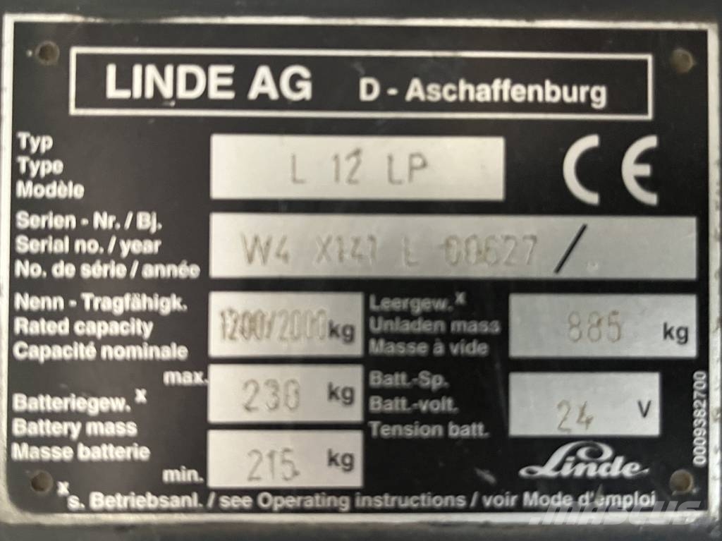 Linde L12 /141/ V-1393 OB 보행식 리치 지게차