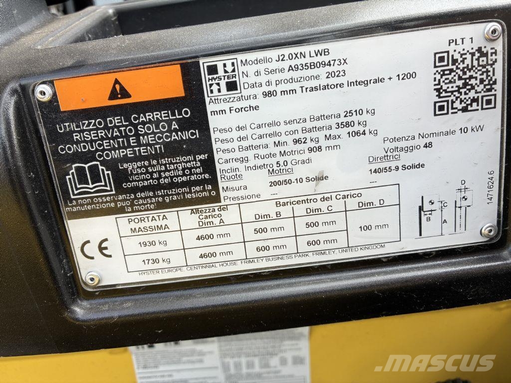 Hyster J 2.0XN Electric forklifts