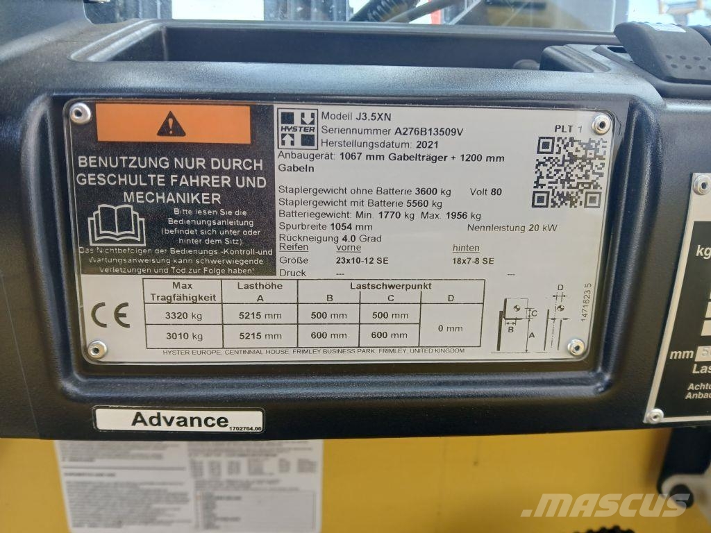 Hyster J 3.5XN Elektrische heftrucks