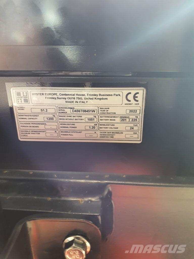 Hyster S 1.2iLACInitialhub Ručni električni viljuškar
