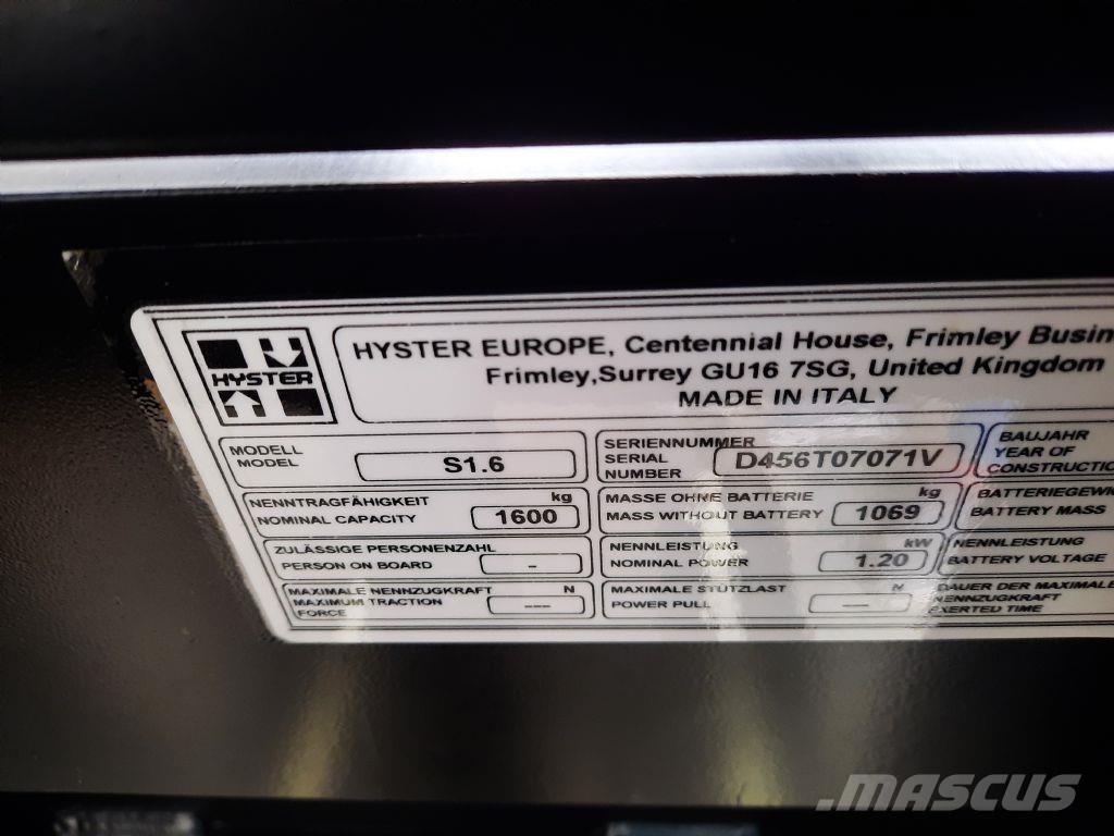 Hyster S 1.6iLACInitialhub Ručni električni viljuškar