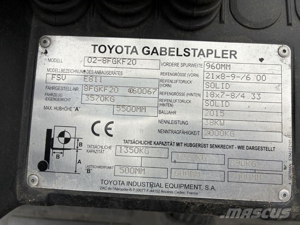Toyota 02-8FGKF20 Περονοφόρα ανυψωτικά κλαρκ με φυσικό αέριο LPG