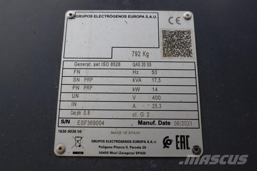Atlas Copco QAS 20 S5 Valid Inspection, 17 kVA, Also Available Generadores diésel