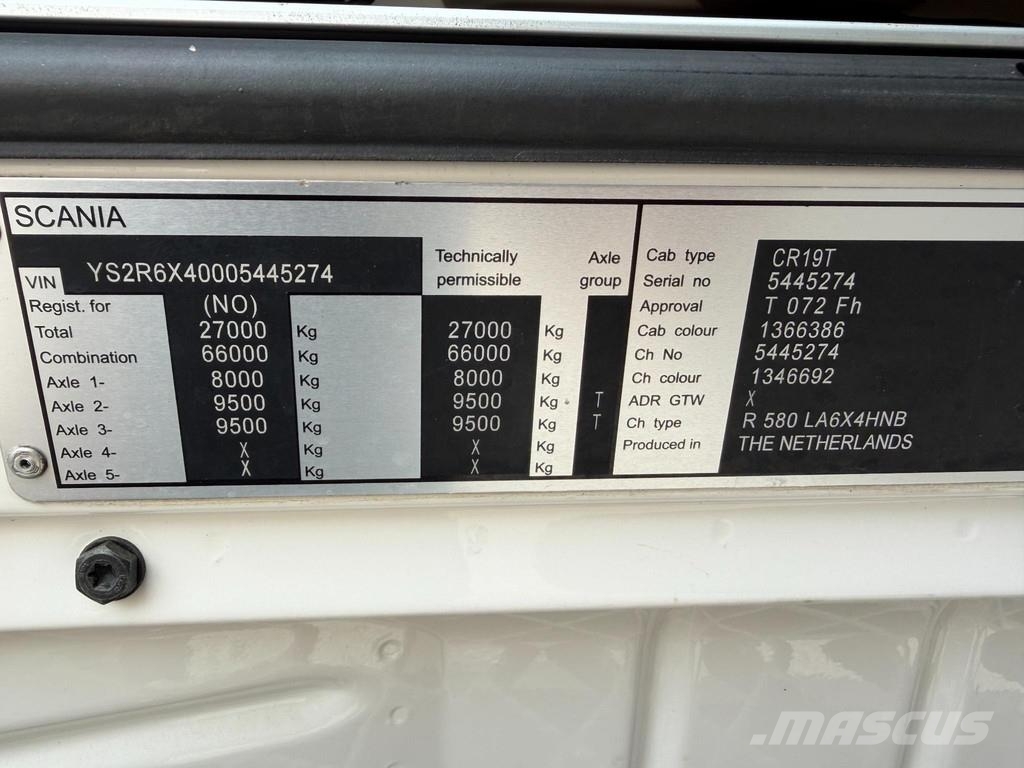 Scania R580 6x4 EURO6 + RETARDER + WB3100 中古トラクターヘッド | トレーラーヘッド