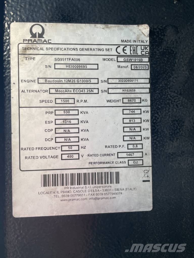 Pramac GSW1015B - 1016kVA Used Generator - DPX-12660 Generadores diésel