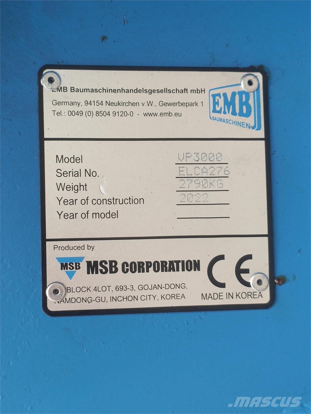  EMB VP3000 Ehituspurustid