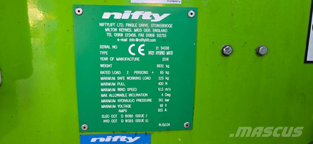 Niftylift HR 21 HYBRID 4x4 21m knikarmhoogwerker nifty Knikarmhoogwerkers