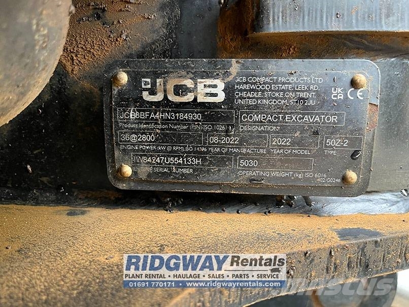 JCB 50 Z-2 Mini ekskavatörler, 7 tona dek