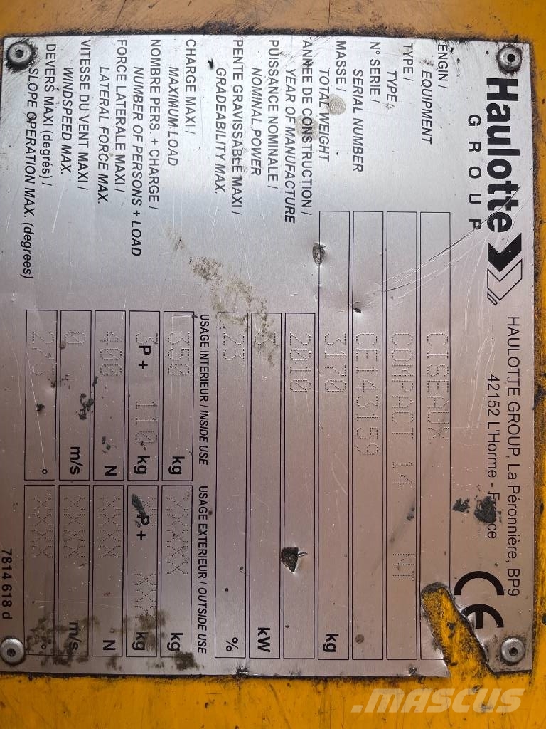 Haulotte Compact 14 رافعات مقصية الشكل