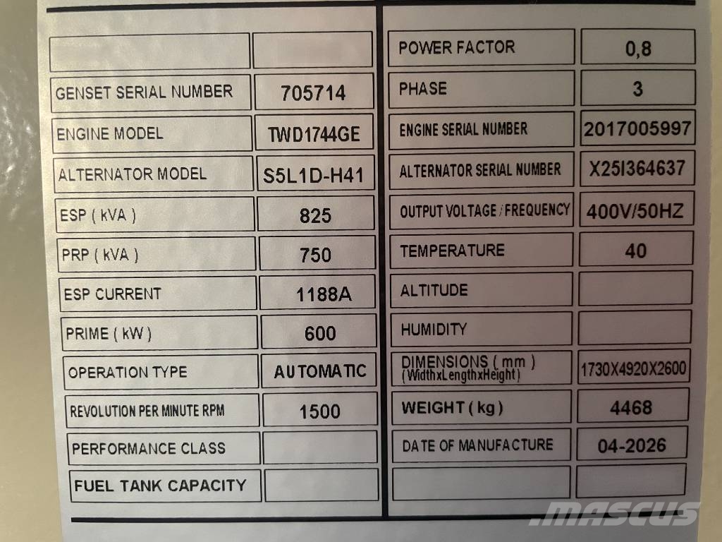 Volvo TWD1744GE - 825 kVA Generator - DPX-18886 Dizel generatori