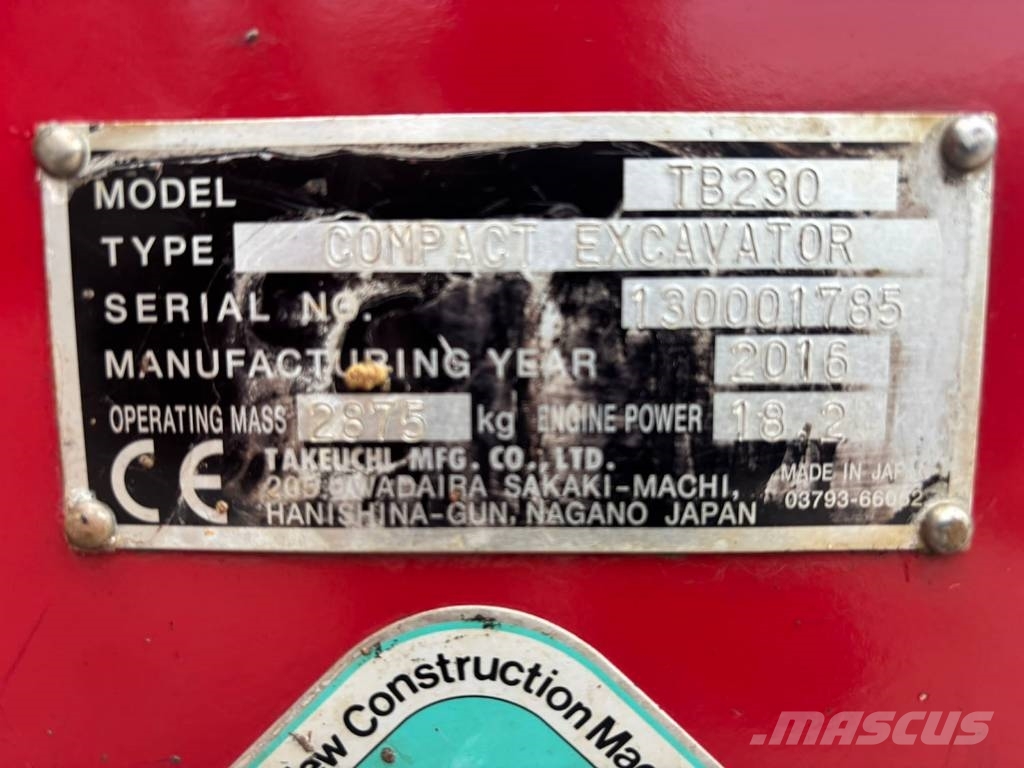 Takeuchi TB 230 حفارات صغيرة أقل من 7 طن (حفارات صغيرة)