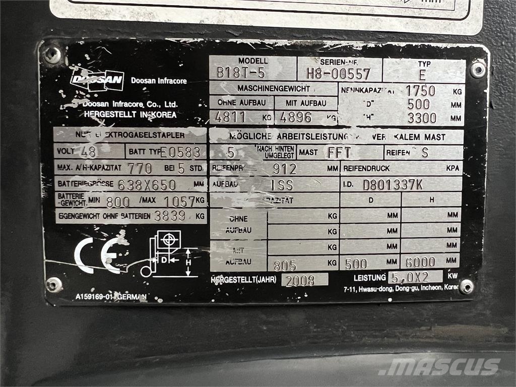 Doosan B18T-5 شاحنات ذات رافعات شوكية تعمل بالكهرباء