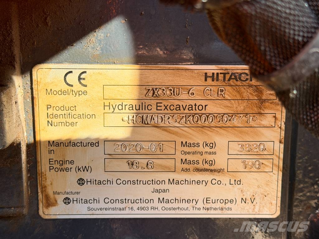 Hitachi ZX33U-6 CLR Mini Excavator Mini excavators < 7t