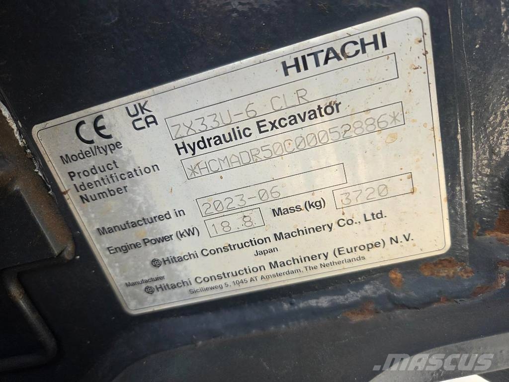 Hitachi ZX 33 U-6, 2023, 1.336h, Quick coupler+3 buckets Minibagger < 7t