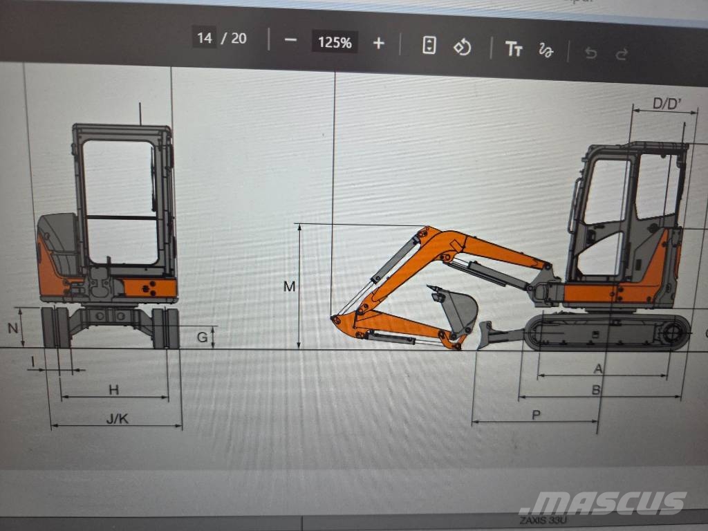 Hitachi ZX 33 U-6, 2023, 1.336h, Quick coupler+3 buckets Minibagger < 7t