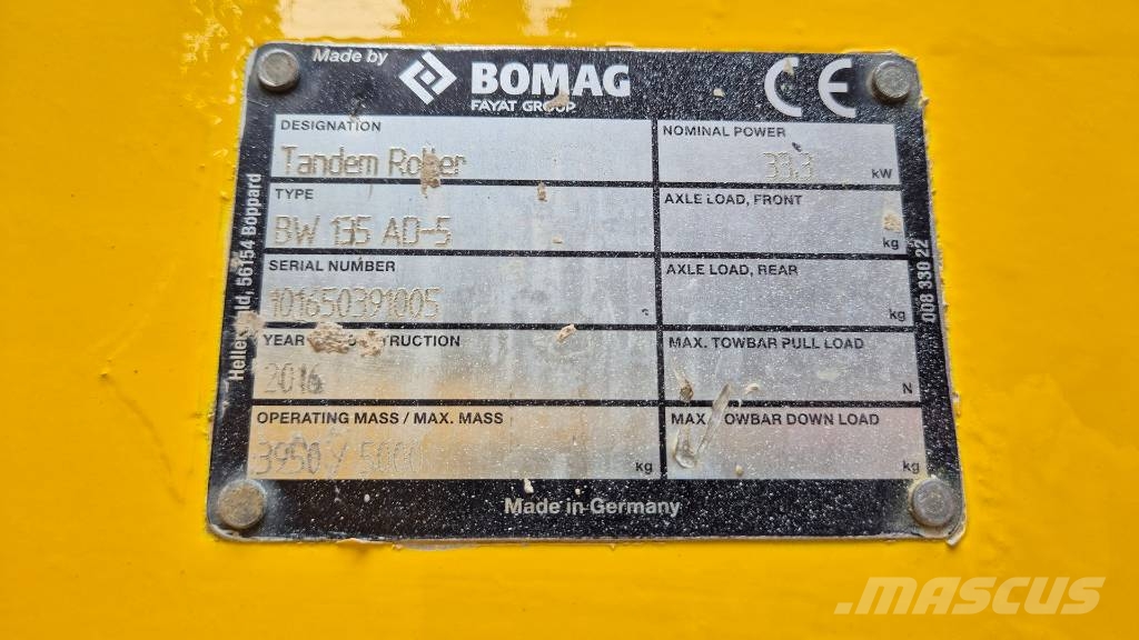 Bomag BW 135 AD-5 - 2016 YEAR - 1175 WORKING HOURS Котки тротуарні