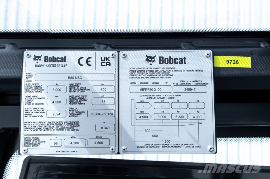 Bobcat B 80 NS, fabriksny 8 tons elmotviktstruck バッテリーフォークリフト