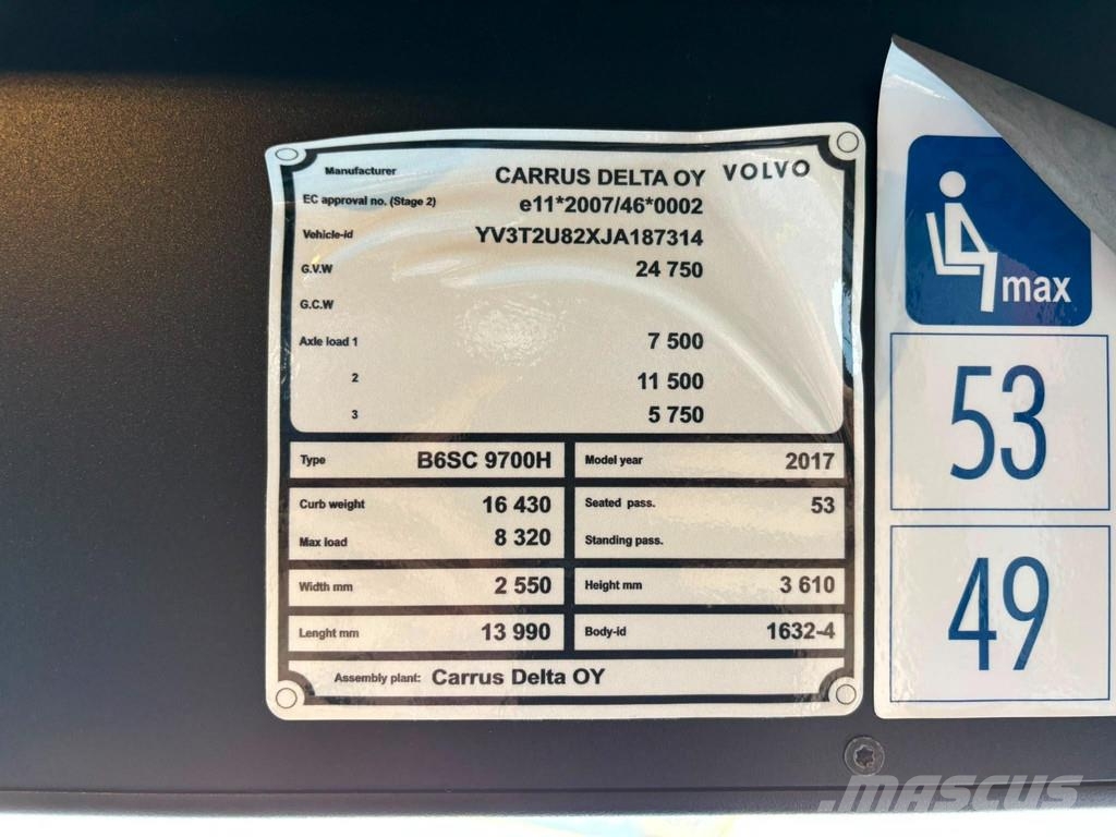 Volvo B11R 9700H 6x2*4 53+1 SEATS / AC / AUXILIARY HEATI Turistbussar