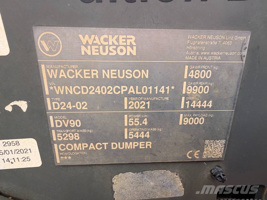 Wacker Neuson DV 90 9 Ton Swivel Dual View Cabbed Dumper Mini pašizgāzēji