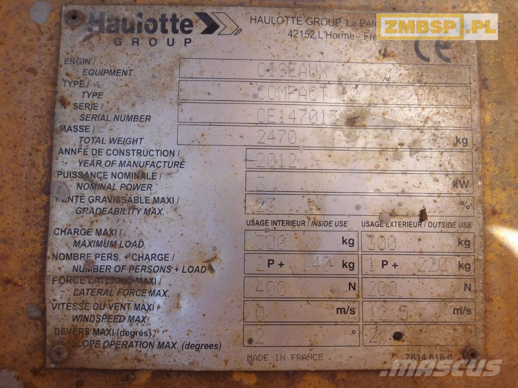 Haulotte Compact 12 Nacelle ciseaux