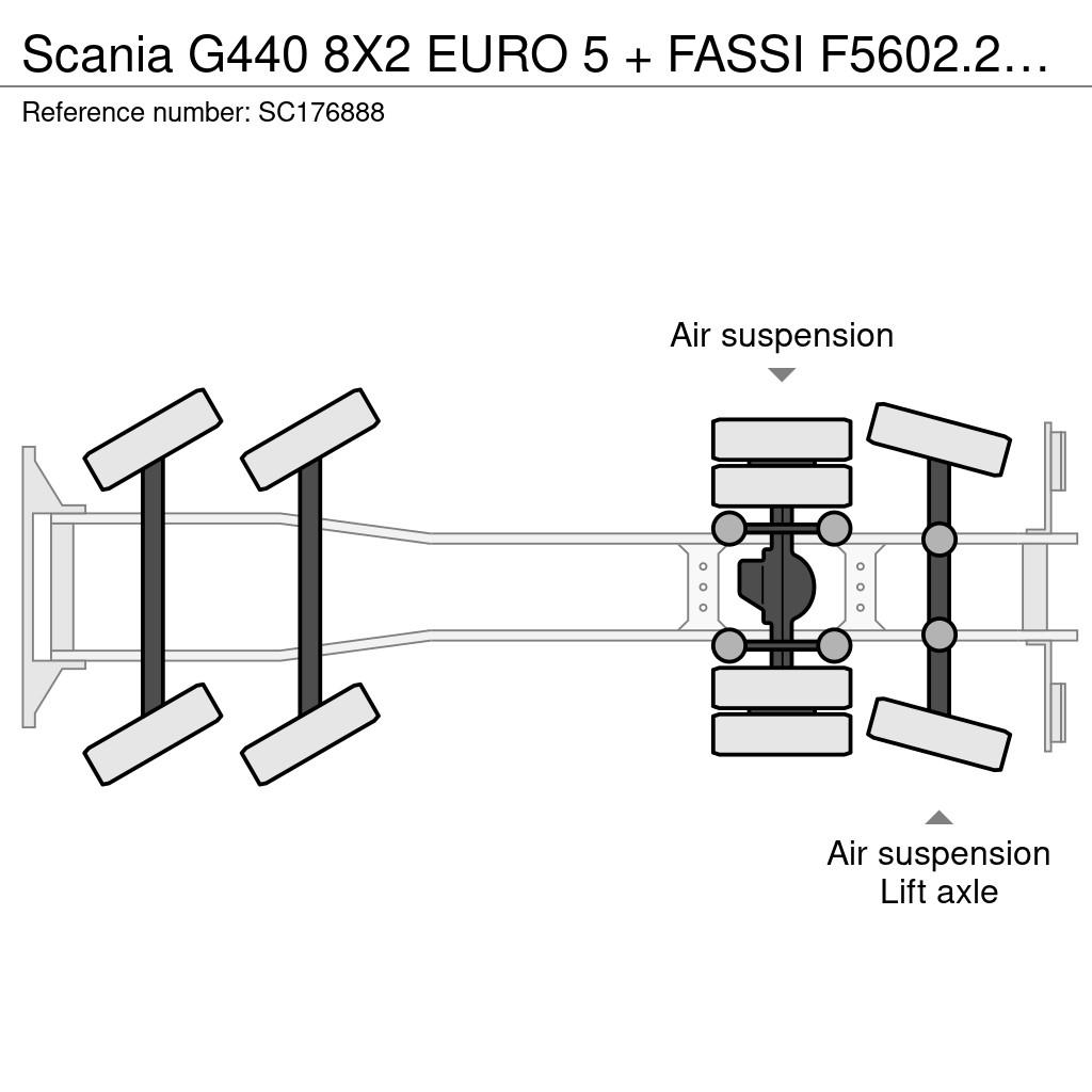 Scania G440 8X2 EURO 5 + FASSI F5602.25 + 2 AXLE TRAILER Kranen voor alle terreinen