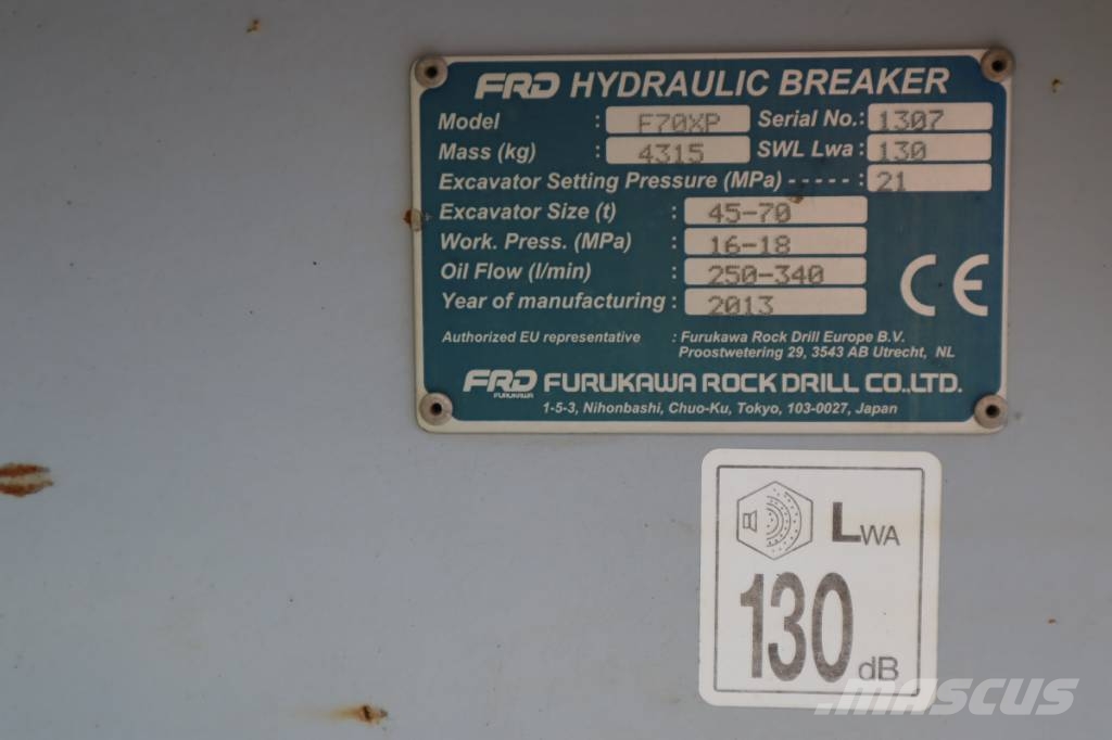 Furukawa F70 XP 4315 kg 45–70 t Σφυριά / Σπαστήρες