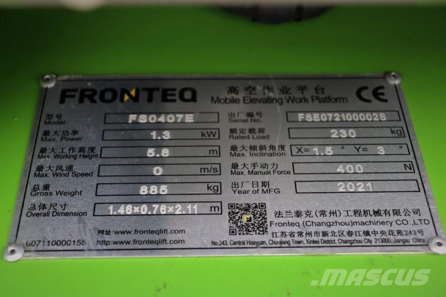 Fronteq FS0407E New, CE Declaration, 6m Working Height, 23 Makasli platformlar