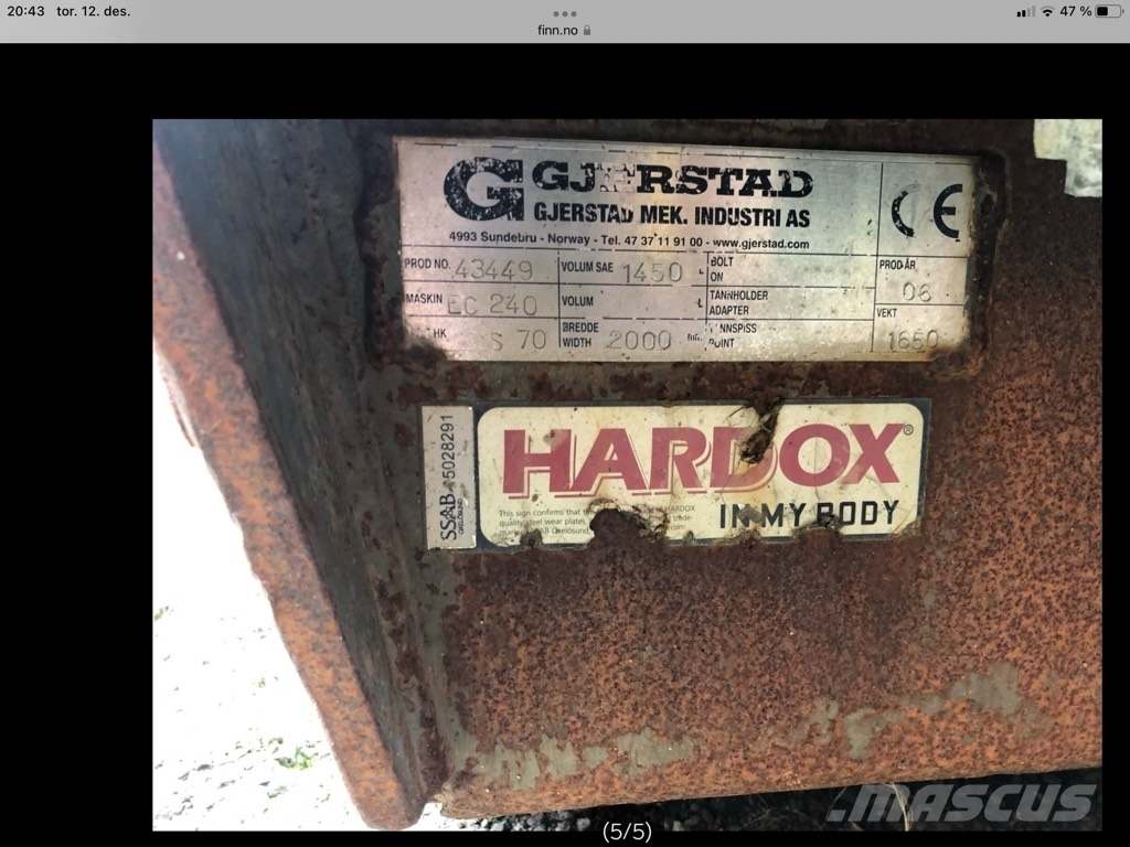 Gjerstad Skuffe Gjerstad Hydraulisk Pusse skuffe. S70 Žlice