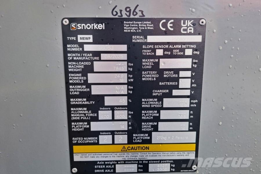 Snorkel 460SJ Valid Inspection, CE, Diesel, 4x4 Drive, 16m Telescoophoogwerkers