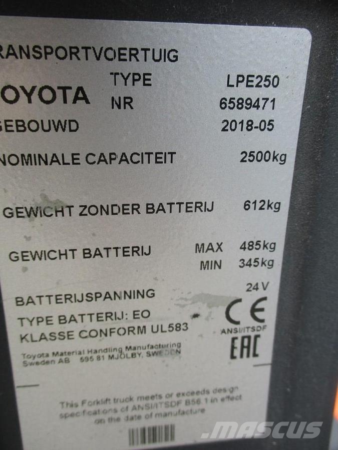 Toyota LPE250 Gabelstapler mit Fahrerstand