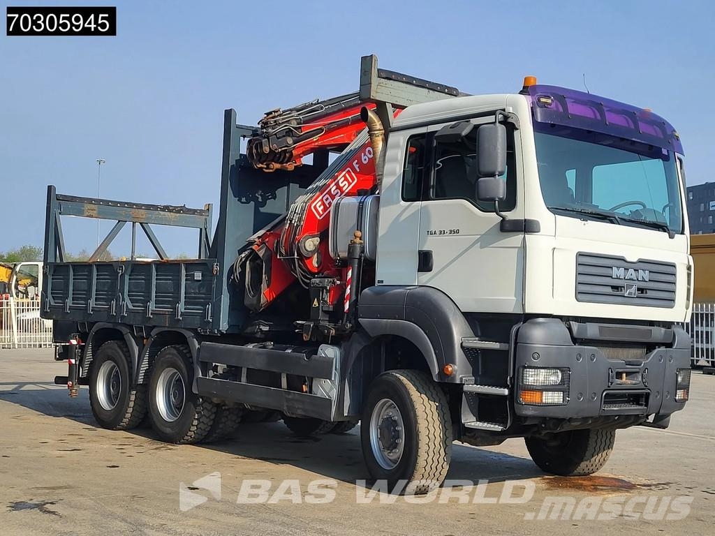 MAN TGA 33.350 TGA 6X6 Fassi F600 Crane Kran + Fly-Jib شاحنات مسطحة/مفصلية الجوانب