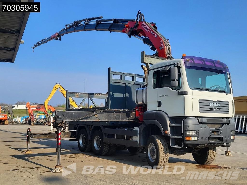 MAN TGA 33.350 TGA 6X6 Fassi F600 Crane Kran + Fly-Jib شاحنات مسطحة/مفصلية الجوانب