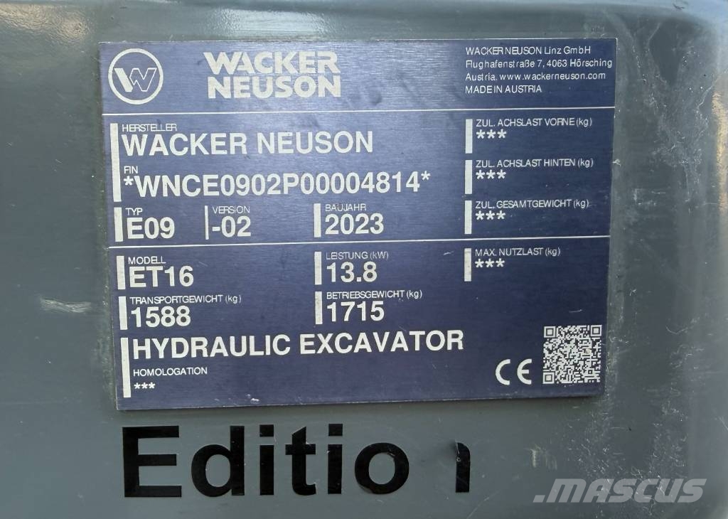 Wacker Neuson ET 16 2023 528 MTH ET16 ET 18 ET18 MINIKOPARKA Mini excavators < 7t (Mini diggers)