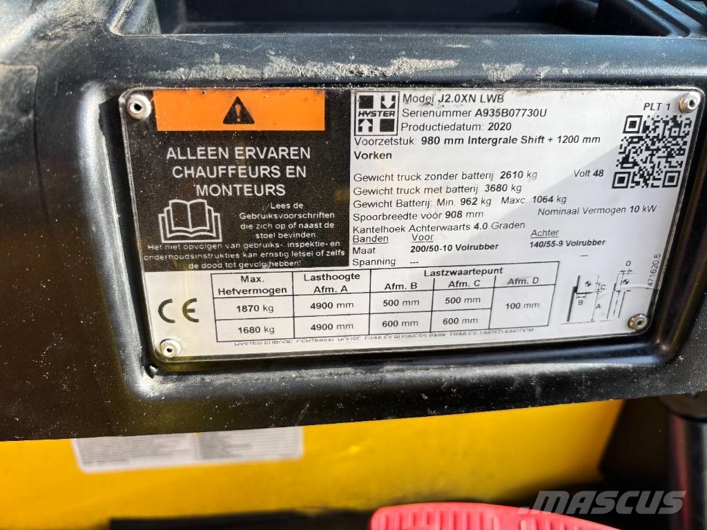 Hyster J 2.0 XN LWB 2000kg E- Heftruck Električni viličari