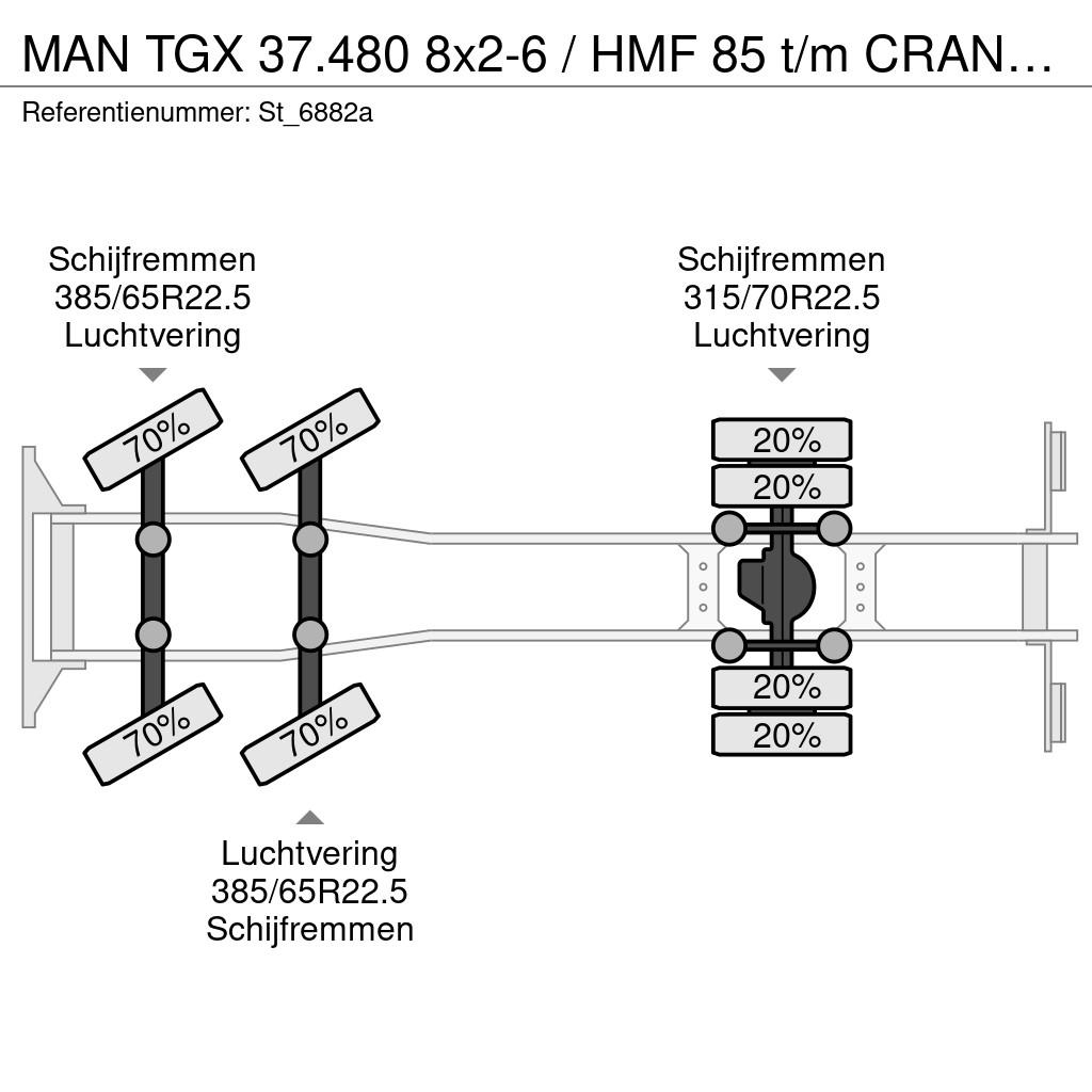 MAN TGX 37.480 8x2-6 / HMF 85 t/m CRANE / KRAN شاحنات الرافعات