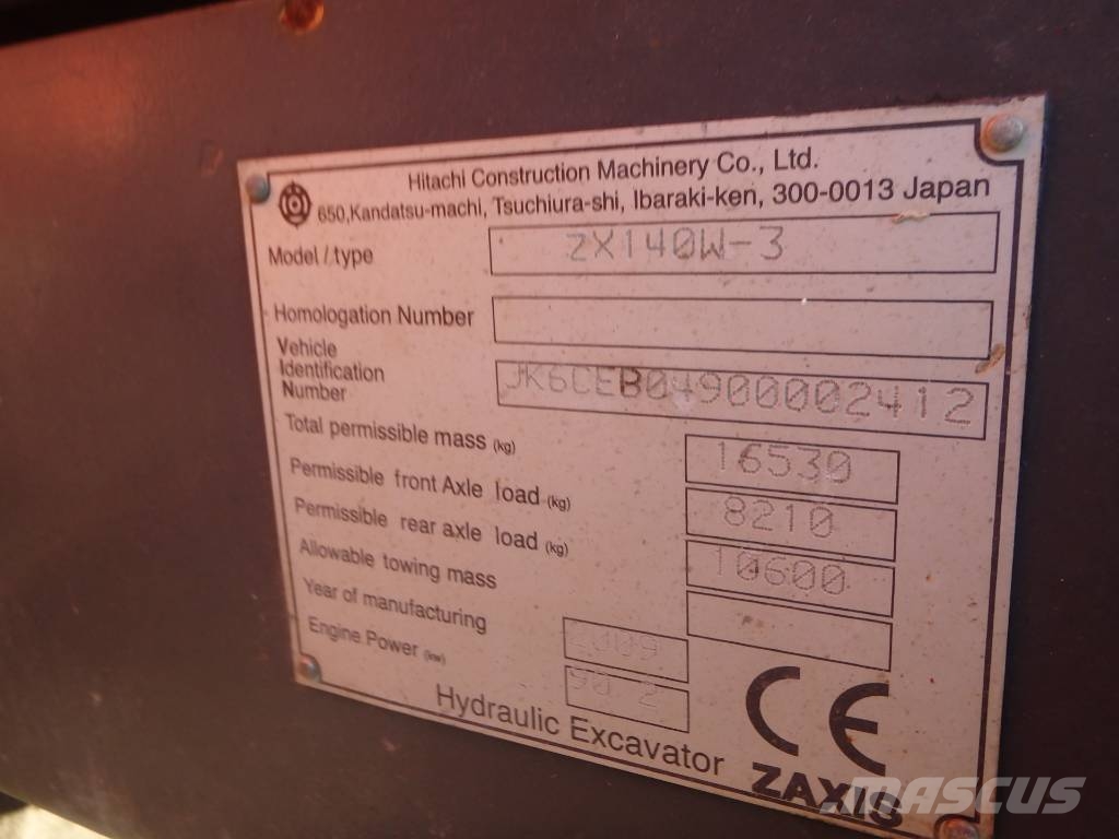 Hitachi ZX 140 W-3 kallistajalla 휠 굴삭기