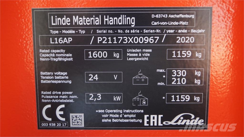 Linde L16APi شاحنات مناولة ذاتية الدفع