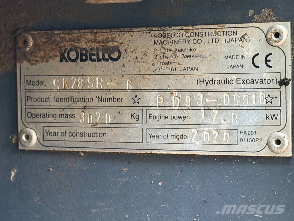 Kobelco SK 28 SR-6 3 Ton Mini Excavator Miniexcavadoras