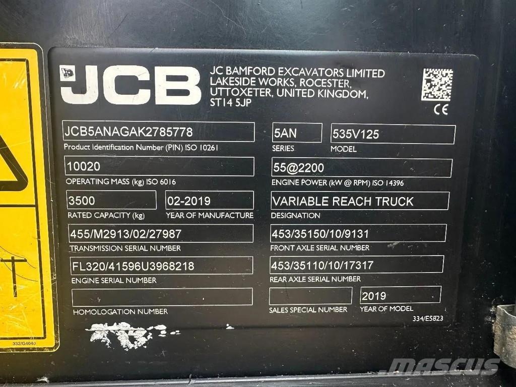 JCB 535V125 , 4087 HOURS, CE, 12,5 M LIFT HEIGHT, 3500 Teleskopski viličari