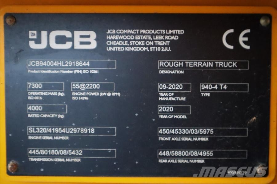 JCB 940-4 T4 Valid inspection, Diesel, 4x4 Drive, 3700 Empilhadores todo-terreno